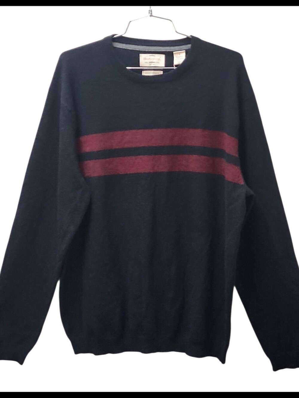 NWT Weatherproof Vintage Merino Cashmere Crew Sweater Black Burgandy Large NEW